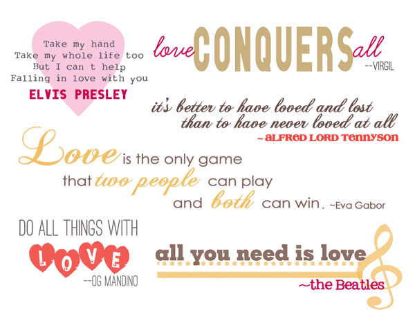 valentine s day and love quotes and word art for your scrapbook layouts