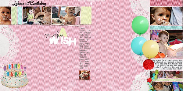 Make a Wish by Vicki Walters | Supplies: Anna Aspnes Designs: ArtPlay Chevron Girl Craze papers, ArtPllay Palette Birthday; Biograffiti: Four Play no 1;  Unknown: cake clipart.