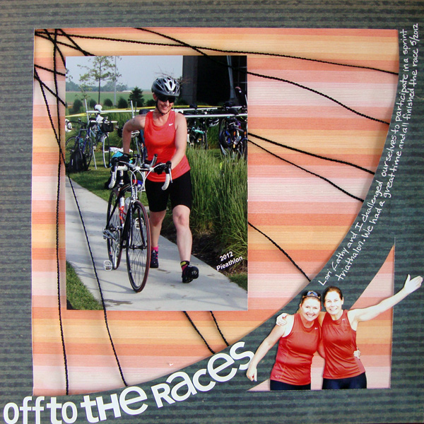 Off to the Races by Michelle Houghton | Supplies:  patterned paper; SEI, sticker letters; Doodlebug Designs, Inc., ink; Sharpie, wire string; unknown