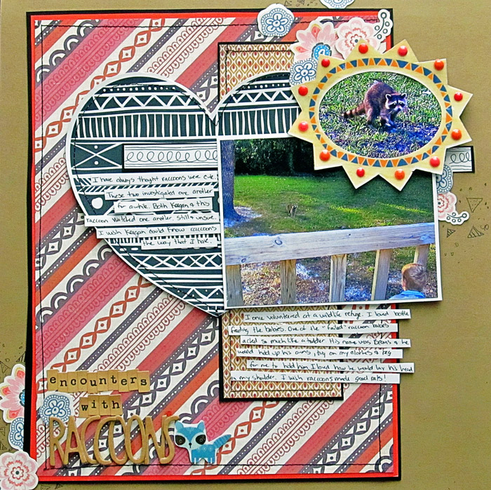 Encounters with Raccoons by Christy Strickler |Supplies Cardstock: Bazzill; Patterned Paper; Basic Grey; Die Cuts: Basic Grey, The Hungry JPeg Floral Bundle- Hand Drawn Tribal Pack, Wee Woodland Baby Bundle; Letters; October Afternoon, American Crafts