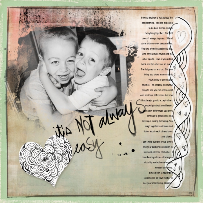 This is It's Not Always Easy by Summer Christiansen. | SUPPLIES: SuLu Digital Designs : Tangle with Zentangles, Grundged Edge Brushes | M3 March at the-lilypad.com : patterned paper, word art | Anna Aspnes: Foto N FrameBlendz No.1 clipping mask.