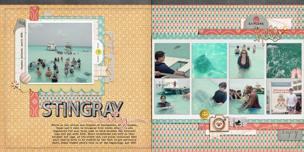 Stingray City by Debbie Hodge | Supplies: Adrift, South Pacific by Basic Grey; Coco by Lynn Grieveson; LIned Journalers by Sahlin Studio; Triumph, Seventy-two and Sunny by Laurie Ann; PosterIt Alpha by Kaye Winiecki; Tropical Paradise by LIttle Butterfly Wings; Stitched by Anna Borders Cream by Anna Aspnes; Torn & Tattered Scallops by Anna Aspnes; Wood Veneer Happy by Digital Design Essentials; Bohemian Typewriter, Dreamy Script font