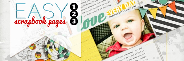 How to Make Easy Scrapbook Pages: Arrange your page elements and then angle the whole grouping
